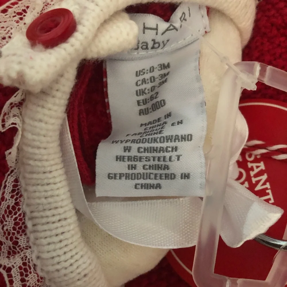 Tahari Baby NWT 3-Piece Holiday Red Knit Baby Dress, Hat and Cream Tights